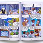 Comic über Tiere in einem Labor. Humorvolle Dialoge über Milch-Wasser-Mischung und technische Vorbereitungen.