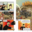 Comic-Doppelseite: Links Spannung, rechts Explosion "KABOOM". Erzähler erkennt Ereignis um Erzherzog Franz Ferdinand.