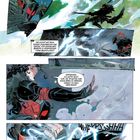 Comic-Sequenz zeigt Kämpfer in dramatischer Pose, der mit Waffe Angriffe ausführt. Energiestrahlen und Explosionen.