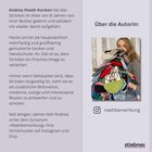 Text über Andrea Hoedt-Konken und ihre Leidenschaft für das Stricken. Rechts ein Foto von ihr mit gestrickten Kleidungsstücken.