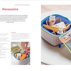 "Necessaire" und detaillierte Material- und Zuschnittanleitungen. Rechts ein Necessaire mit Kosmetikartikeln.
