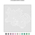 TEXT: "MYSTERIÖSES AUSMALBILD". Anleitung zu einem Farb-Ausmalrätsel, um ein Pokémon zu entdecken. Darunter ist ein Raster mit Buchstaben und Zahlen. Unten Farbenlegende mit zwölf Farben.