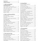 Thematisches Verzeichnis der Lieder. Abschnittsüberschriften: Lieder zum Begrüßen, Finger- und Körperspiellieder.