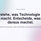 "Verstehe, was Technologie mit dir macht. Entscheide, was du daraus machst." Heller Hintergrund mit Farbverlauf.