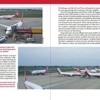 Titel: "GEGENWIND". Text spricht über Fluggesellschaften, Preiserhöhung für Kerosin, Fusionen. Fotos von Air Berlin Flugzeugen am Flughafen.