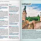 Seite 222: "Belvedere, Prater und Transdanubien", Texte über Kriminalmuseum, Johann-Strauß-Wohnung und Essenstipps. Links Bild eines grünen Brückenbauwerks mit Löwenstatuen und Text über Jugendstil.
