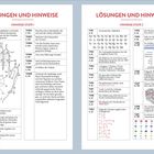 LÖSUNGEN UND HINWEISE. Links: Hinweise Stufe 1, rechts: Hinweise Stufe 2. Texttabellen mit Erklärungen und Anleitungen.