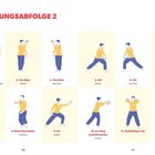 ÜBUNGSABFOLGE 2: 12 Schritte beschrieben, jede mit farbiger menschlicher Figur in verschiedenen Positionen.