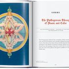 LXXXI. The Pythagorean Theory of Music and Color. Illustration zeigt einen bärtigen Mann mit Krone und Regenbogenkreis.