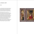 "The Dresden Triptych, (interior), 1437." Links langer Text zu Kunstwerk von van Eyck. Rechts ein dreiteiliges Gemälde mit religiösen Szenen.