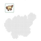 "AUSMALBILD. Male das Bild anhand der Vorlage aus." Ein pixeliges Tier in einem kleinen Quadrat und ein größeres Raster daneben.