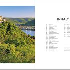 INHALT: Liste von Flüssen und Kanälen mit Seitenzahlen. Links Bild der Marksburg auf grünem Hügel nahe eines Flusses.