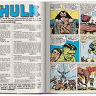 Texte umfassen Leserbriefe über den "HULK", eine Adresse für Einsendungen und Kommentare zur Serie. Rechts sind Comic-Panels mit dem Hulk in Aktion, einschließlich Dialogen und Soundeffekten wie "WHOOM."