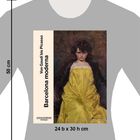 „Von Gaudí bis Picasso, Barcelona moderna, Museum Barberini Potsdam.“ Eine Illustration zeigt eine Person in gelbem Kleid.