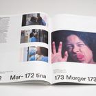 Texte: "172 Mar- tina 173 Morger". Links oben Textblock. Fotos: Person drückt Gesicht an eine Glasoberfläche.