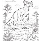 Zwei Dinosaurier kämpfen: Ein gepanzerter mit Keulenschwanz und ein großer mit geöffnetem Maul in einer felsigen Landschaft.