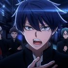 Illustration von sieben Anime-Charakteren in Schuluniformen in einem dunklen, industriellen Raum.