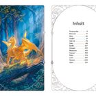 Inhalt: Feuerprobe 11, Brennan 17, Mira 35, Xaden 51, Garrick 79. Illustration eines goldenen Drachens in einem Wald.