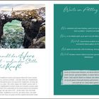 "Weite macht das Herz still – und in der Stille wächst Kraft." Links Bild mit Küstenlandschaft. Rechts Fragen zu Weite.