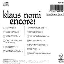 Klaus Nomi: Encore, CD