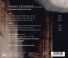 "FRANZ KROMMER Complete Clarinet Concertos. CDs mit Stücken und Laufzeiten, Orchesterdetails unten rechts."
