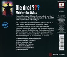 "Die drei ??? Meister des Lichts" - Fragen zu Aliens und Künstler. Titel wie "Nicht von dieser Welt", "Außerirdische Stimmen".