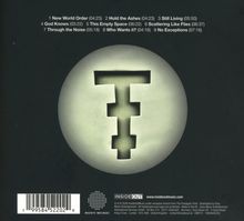 Songtitel und Zeiten: "1 New World Order (04:23)" bis "9 No Exceptions (07:16)". Graues Symbol auf dunklem Hintergrund.