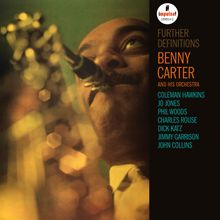 Oben: "impulse! STEREO A-12". Titel: "FURTHER DEFINITIONS BENNY CARTER AND HIS ORCHESTRA". Musikerliste. Person mit Saxophon.