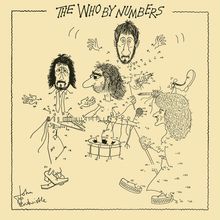 "The Who by Numbers" – Eine Zeichnung zeigt vier Männer als Punkte-verbindendes Rätsel, umgeben von Musikinstrumenten.
