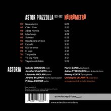 Texte: Astor Piazzolla, NeUrometro. Trackliste und Zeiten darunter. Namen der Musiker: Isabelle Chardon, Jennifer Scavuzzo. Website: antarctica-records.eu. 