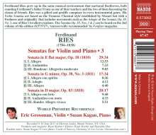 Ferdinand Ries (1784-1838): Sonaten für Violine &amp; Klavier Vol.3, CD