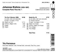 Johannes Brahms (1833-1897): Sämtliche Klaviertrios Vol.1, CD