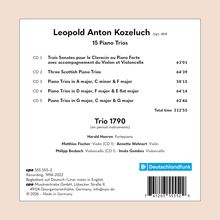 "Lopold Anton Kozeluch, 15 Piano Trios. CDs mit Titeln und Zeiten. Trio 1790 Details. 'Deutschlandfunk' Logo unten rechts."
