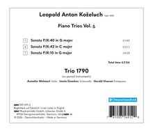 "Leopold Anton Koželuch Piano Trios Vol. 5, Sonata-Titel mit Zeiten. Trio 1790: Wehnert, Gombos, Hoeren. Deutschlandfunk-Logo."
