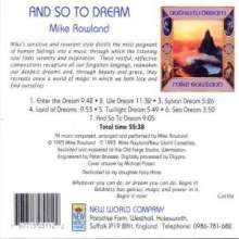 Mike Rowland: And So To Dream, CD