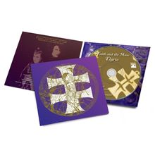 "Faith and the Muse Elyria", CD mit goldener Verzierung. Lila Umschlag mit weiß-goldenem Kreuz und Frauenfigur.
