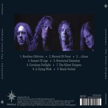 1. Restless Oblivion
2. Shroud Of Frost
3. ...Alone
4. Sunset Of Age
5. Nocturnal Emission
6. Cerulean Twilight
7. The Silent Enigma
8. A Dying Wish
9. Black Orchid

Drei Personen mit langen Haaren, dunkel beleuchtet. Links vertikal: "Anathema - The Silent Enigma". Peaceville-Logo unten links.