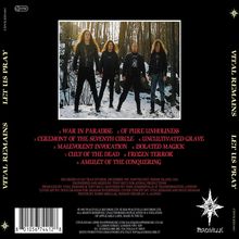 "Let Us Pray", "Vital Remains", Trackliste: "1. War In Paradise", "2. Of Pure Unholiness" usw. Vier Personen im Schnee.