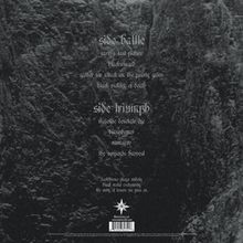 Texte: 

"side battle: earth's last picture, blackwinged, gather for attack on the pearly gates, black victory of death"

"side triumph: majestic desolate eye, blasphemer, rumajav, the serpents harvest"

"Hintergrund: Dunkle, steinige Textur."