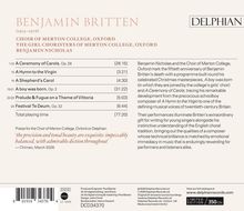 "Benjamin Britten," Programm mit Chorwerken des Merton College, Dauer: 77:20. Delphian Records, Limitierte Ausgabe.