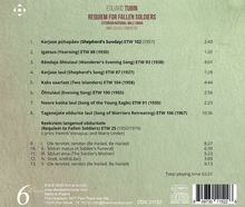 Texte: "EDUARD TUBIN, REQUIEM FOR FALLEN SOLDIERS, ESTONIAN NATIONAL MALE CHOIR, MIKK ÜLEOJA, CONDUCTOR."  
Trackliste mit Zeiten.  
Hintergrund: Texturen in Grün.
