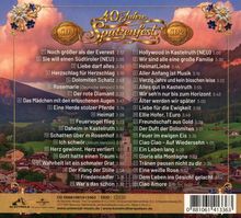 "40 Jahre Spatzenfest" mit CD 1 und CD 2 Titellisten. Hintergrund: Berglandschaft mit Dorf.