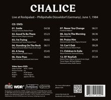 "CHALICE Live at Rockpalast – Philipshalle Düsseldorf (Germany), June 1, 1984. CD/DVD Tracklist: 12 Lieder, ca. 80 Min."
