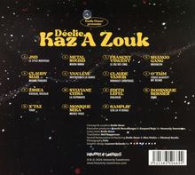 Émile Omar présente Déclic Kaz A Zouk. Eine Liste von Liedern und Künstlern auf schwarzem Hintergrund mit bunten Punkten.