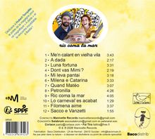 Ein Albumcover mit Trackliste. Oben ein rundes Foto von drei lachenden Personen vor gelbem Hintergrund.