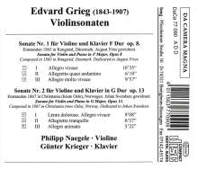 Edvard Grieg (1843-1907): Sonaten für Violine &amp; Klavier Nr.1 &amp; 2, CD