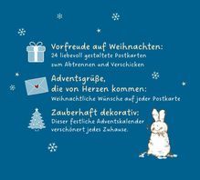 Vorfreude auf Weihnachten: 24 Postkarten. Adventsgrüße von Herzen: Wünsche. Zauberhaft dekorativ: Festlicher Adventskalender. Illustrationen von Geschenk, Brief, Baum, Hase und Flocken.