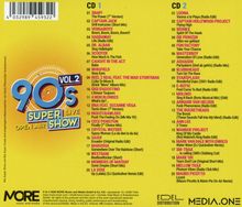 90s Super Live Open Air Show Vol. 2. CD 1 und CD 2 mit Titelliste bekannter 90er-Hits. Gelber Hintergrund. Logos unten.