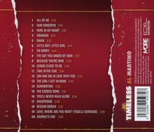 Trackliste eines Albums mit Titeln wie "ALL OF ME" und "OUR CONCERTO", rechts "TIMELESS AL MARTINO" auf rotem Hintergrund.