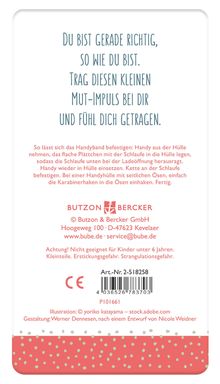 "Du bist gerade richtig, so wie du bist. Trag diesen kleinen Mut-Impuls bei dir und fühl dich getragen." Unten rosa mit Punkten.